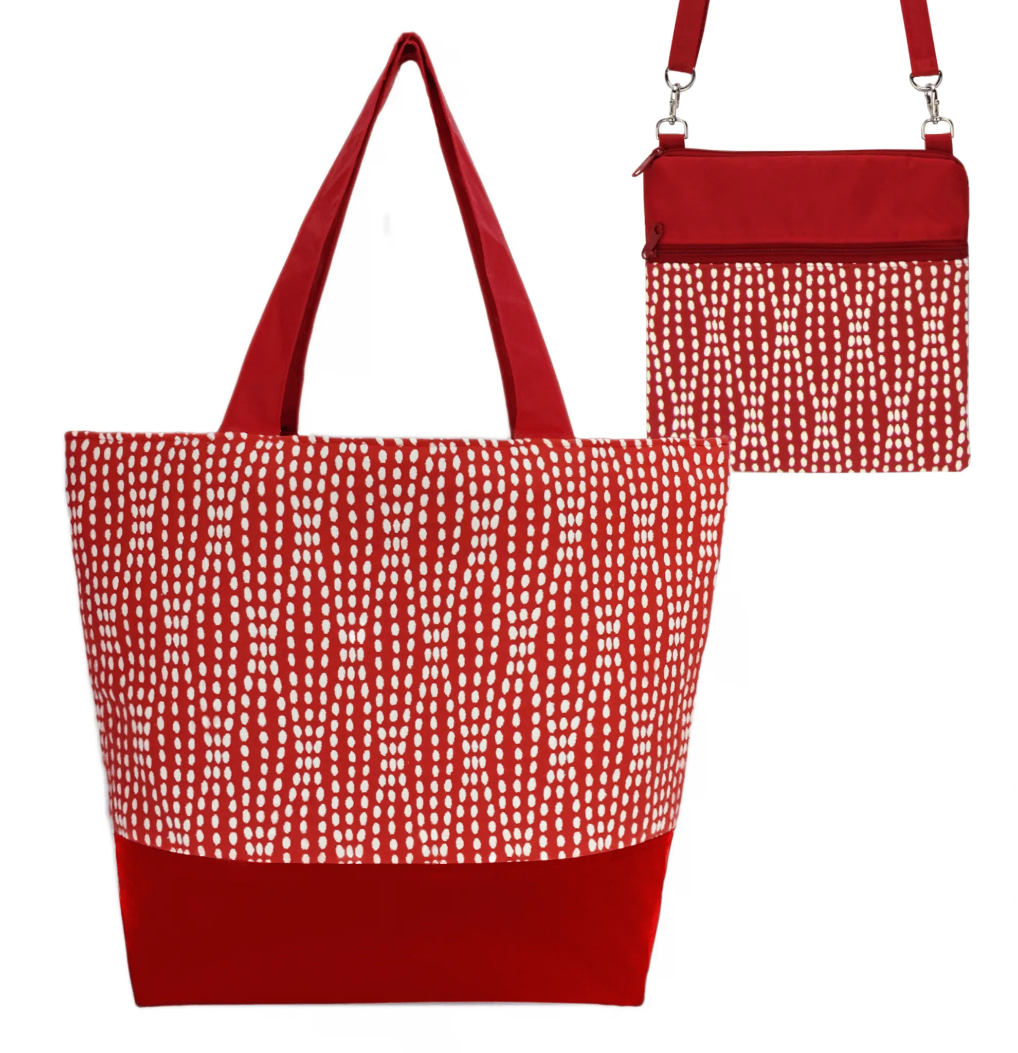 Wavy Dots in Red | Red Nylon | Tote Bag Set