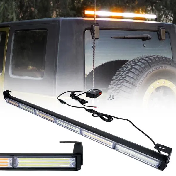 Xprite 35" Warrant Series Traffic Advisor COB LED Strobe Light Bar - White-Amber / Amber
