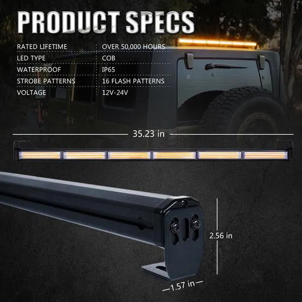 Xprite 35" Warrant Series Traffic Advisor COB LED Strobe Light Bar - White-Amber / Amber