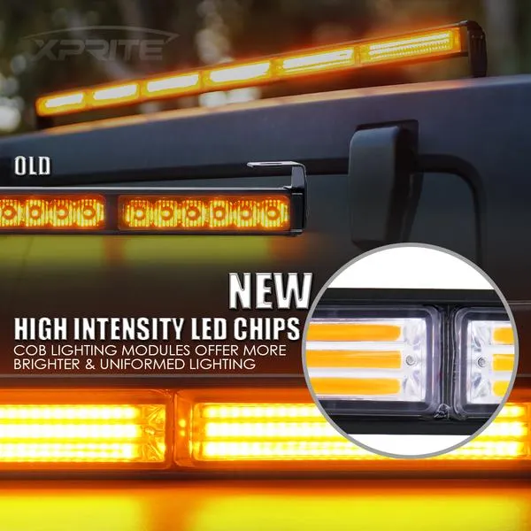 Xprite 35" Warrant Series Traffic Advisor COB LED Strobe Light Bar - White-Amber / Amber